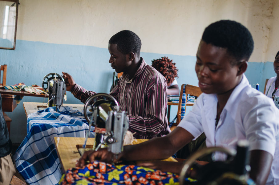 Students learning tailoring at a Mwana Nshuti vocational training centre